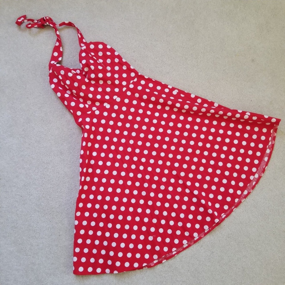 Red White Polka Dot Swing Pinup Halter Dress